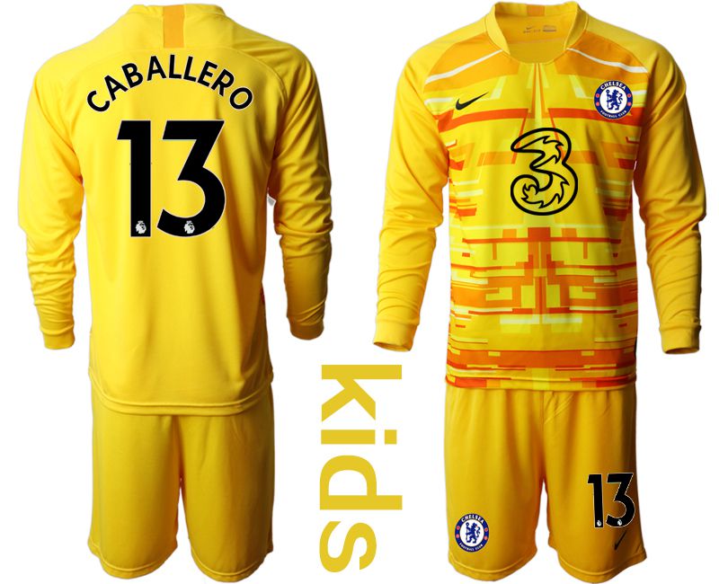 Youth 2020-2021 club Chelsea yellow goalkeeper long sleeve #13 Soccer Jerseys